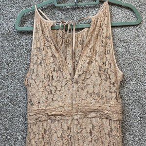 Adrianna Papell Long Lace Gown Sz 14 Beige Cream Empire Waist Sleeveless Dress